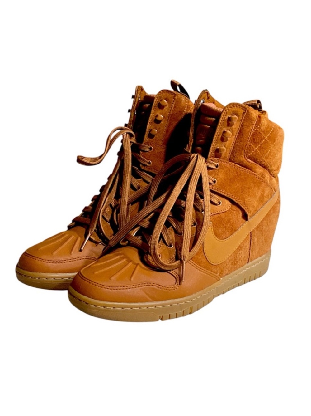 Nike Dunk Sky Hi 2.0 • Sueded Leather Hidden Wedge Sneakers • Tawny / Gum